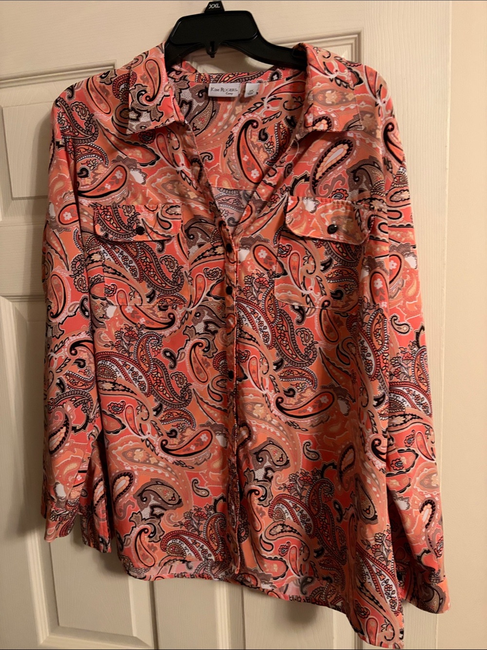 Kim Rogers Coral Pink Paisley Button-Down Shirt